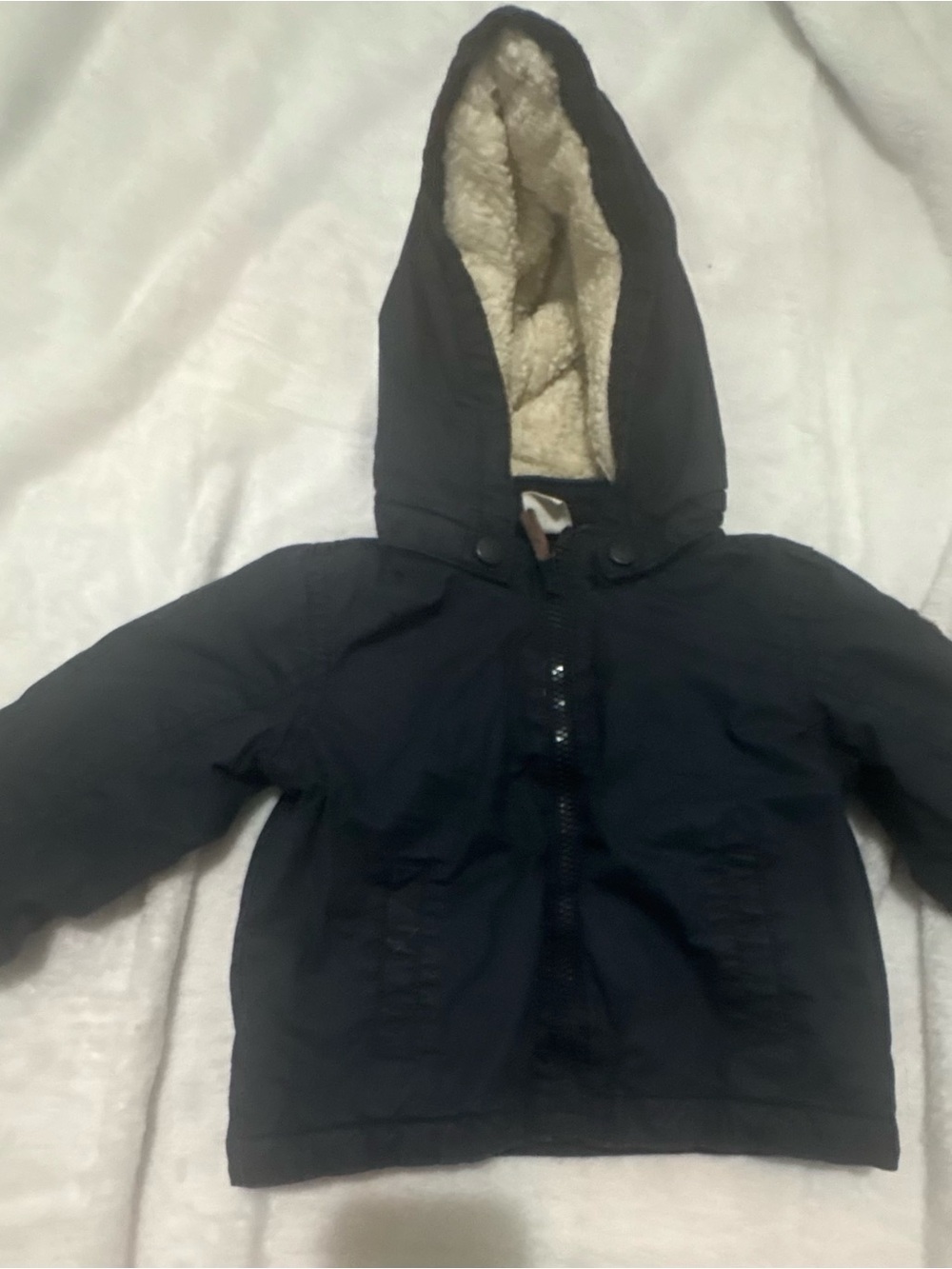 H&M Kids Hooded Puffer Jacket in Navy with Cream Sherpa Lining